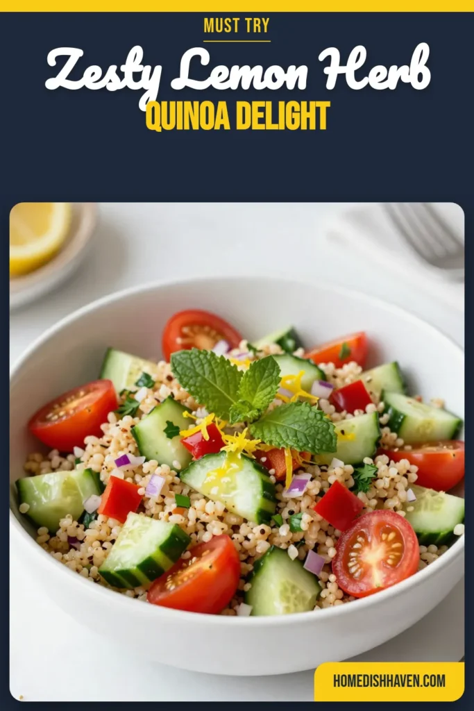 Discover the refreshing taste of Lemon Herb Quinoa Salad, an ideal option for healthy eaters! This vibrant quinoa salad features fresh vegetables and a zesty lemon dressing, making it a perfect vegan side dish or main meal. Packed with nutrients and flavor, it's one of the best healthy quinoa recipes you'll love. Try it today and brighten your meal prep! Save this delicious recipe for later! #LemonHerbQuinoaSalad #HealthyQuinoaRecipes #QuinoaSalad #VeganQuinoaSalad