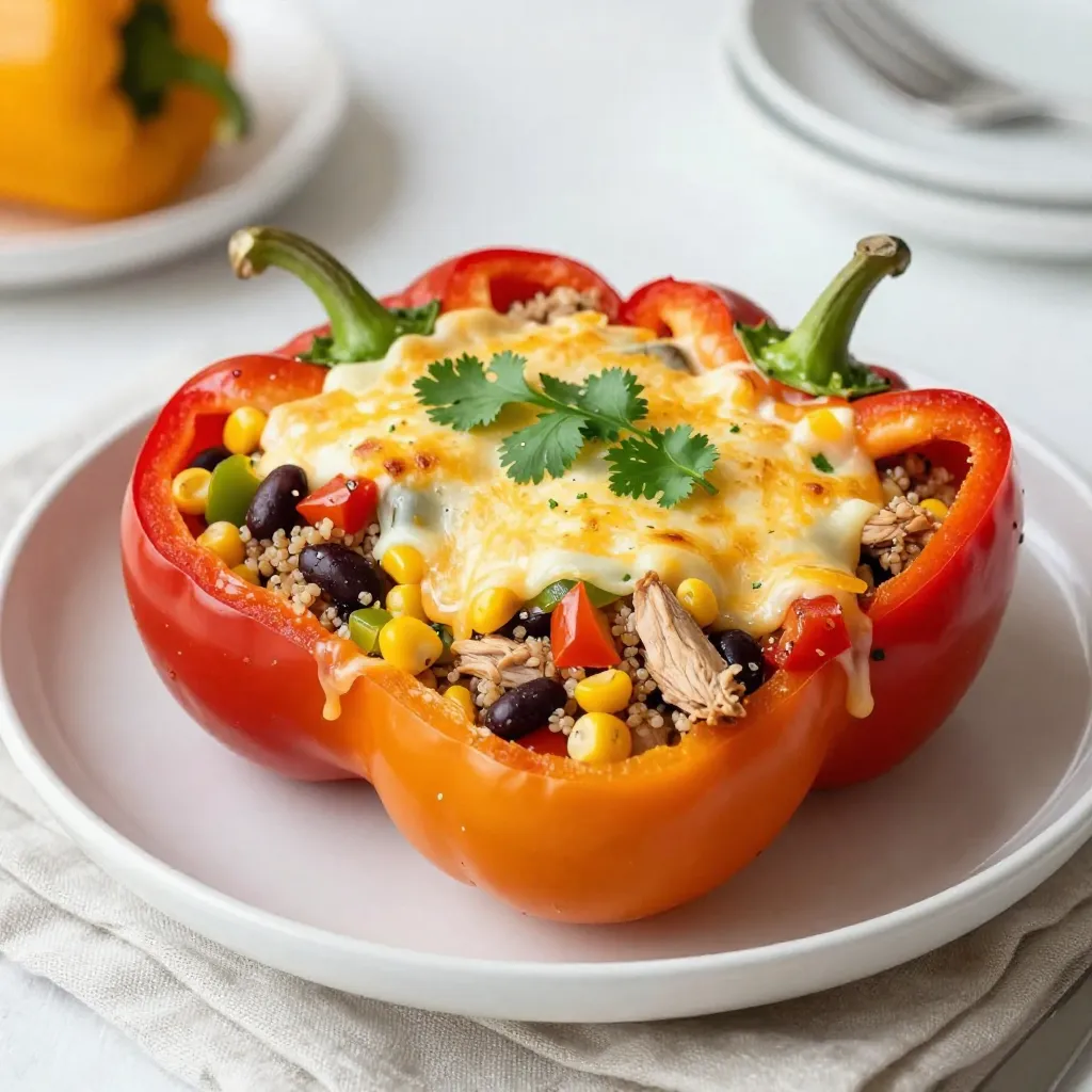 - 4 large bell peppers (red, yellow, or green) - 1 pound ground turkey or beef - 1 cup quinoa or rice - 1 can (15 oz) diced tomatoes - 1 cup black beans - 1 cup corn - 1 medium onion - 2 cloves garlic - 1 tablespoon chili powder - 1 teaspoon ground cumin - 1 teaspoon smoked paprika - Salt and pepper - 1 cup shredded cheese - Fresh cilantro or parsley When choosing bell peppers, pick ones that feel firm. They should have a shiny skin. For ground meat, lean turkey or beef works best. Rinse quinoa or rice well to remove any bitter taste. Drain the diced tomatoes to keep the dish from being too wet. Rinsing black beans removes extra sodium. Chop the onion and garlic into small pieces to blend well in the dish. You can swap out ground turkey for chicken or even plant-based meat. For a vegetarian option, use lentils instead of meat. If you don’t have quinoa, you can use any kind of rice. Canned beans can be replaced with cooked dried beans. If you don't have smoked paprika, regular paprika will work. For cheese, try a dairy-free alternative or omit it altogether. {{ingredient_image_2}} Start by preheating your oven to 375°F (190°C). This step is important. It ensures the casserole cooks evenly and gets that nice golden top. Next, grab a large skillet. Add a drizzle of olive oil over medium heat. Toss in the diced onion and minced garlic. Sauté them for about 3-4 minutes. You want them to be soft and fragrant. This mix adds a strong flavor base to your dish. Now, add in 1 pound of ground turkey or beef. Cook until it turns brown and is fully cooked. If you see any extra grease, drain it. This keeps your casserole light and tasty. It’s time to bring it all together! Add the diced bell peppers, 1 cup of rinsed quinoa or rice, 1 can of drained diced tomatoes, 1 cup of rinsed black beans, and 1 cup of corn to the skillet. Sprinkle in the chili powder, cumin, smoked paprika, salt, and pepper. Stir everything well to mix the flavors. Spoon the mixture into a 9x13 inch casserole dish. Spread it out evenly. Cover the dish with aluminum foil. This keeps the moisture in. Bake it for 30 minutes in your preheated oven. After 30 minutes, take out the casserole. Remove the foil and sprinkle 1 cup of shredded cheese on top. Put it back in the oven without the foil for another 10-15 minutes. Wait until the cheese is melted, bubbly, and golden. Once done, let it cool for a few minutes. Before serving, add fresh cilantro or parsley on top. This adds color and freshness. Serve hot, and enjoy your meal! To make your stuffed bell pepper casserole really pop, use fresh ingredients. Choose bright bell peppers for a colorful dish. Select lean ground turkey or beef for a healthy touch. I like to add diced tomatoes, black beans, and corn for texture and flavor. Season with chili powder, cumin, and smoked paprika. These spices add depth and warmth to the dish. Mix everything well to ensure even flavor. Always preheat your oven to 375°F (190°C). This helps the casserole bake evenly. Bake the casserole covered with foil for 30 minutes. This keeps the dish moist. Remove the foil and add cheese for the last 10-15 minutes. Watch for the cheese to melt and turn golden. This step creates a delicious topping. Serve your casserole hot in bowls. Garnish with fresh cilantro or parsley for color. A dollop of sour cream adds creaminess. A lime wedge on the side gives a bright zing. You can also pair it with a fresh green salad for a complete meal. Enjoy your flavorful and easy dish! Pro Tips Choose the Right Peppers: Opt for bell peppers that are firm and brightly colored. This not only enhances the dish's appearance but also ensures maximum freshness and flavor. Customize the Filling: Feel free to mix in other vegetables such as zucchini or mushrooms for added nutrition and flavor. You can also swap out the beans for lentils if you prefer. Make it Ahead: Prepare the casserole a day in advance and refrigerate it. This allows the flavors to meld beautifully. Just be sure to add a few extra minutes to the baking time when you reheat it. Experiment with Toppings: Beyond cheese, consider adding avocado slices, jalapeños, or a drizzle of hot sauce on top before serving for an extra layer of flavor. {{image_4}} You can easily make this dish vegetarian. Simply swap out the meat for more beans or lentils. Use 1 cup of cooked lentils or 2 cups of mixed beans. This keeps the protein high and the dish tasty. Add extra veggies like zucchini or mushrooms for more flavor. If you want to try a different protein, use chicken or pork. Ground chicken is lean and works well here. Cook it the same way as ground turkey or beef. You can also use diced tofu for a plant-based option. Just cook the tofu until it’s golden for a nice texture. You can change the spices to fit your taste. For a spicy kick, add jalapeños or cayenne pepper. If you prefer a milder dish, skip the chili powder. Fresh herbs like basil or oregano can add a fresh taste. Mix in some lime juice for a zesty twist. After enjoying your stuffed bell pepper casserole, let it cool down. Place the leftovers in an airtight container. You can store it in the fridge for up to four days. This keeps it fresh and tasty. To freeze, first let the casserole cool completely. Then, cut it into portions. Wrap each piece tightly in plastic wrap. Place them in a freezer-safe bag or container. This way, it can last for up to three months in the freezer. When you want to enjoy your casserole again, take a piece from the fridge or freezer. If frozen, let it thaw in the fridge overnight. Preheat your oven to 350°F (175°C). Place the casserole in a baking dish and cover it with foil. Heat it for about 20-25 minutes if it’s thawed. For frozen, it may take up to 40 minutes. Remove the foil for the last 5 minutes to get that cheese bubbly again. Enjoy your meal! Stuffed Bell Pepper Casserole lasts about 3 to 4 days in the fridge. Store it in an airtight container to keep it fresh. The flavors will blend well as it sits, making it even tastier! Yes, you can make this casserole ahead of time. Prepare it up to the baking step, then cover it and store it in the fridge. Just bake it when you are ready to eat. You can serve this casserole with a simple green salad or warm tortillas. A dollop of sour cream or a lime wedge adds a nice touch. These sides balance the dish and add freshness. Absolutely! You can swap quinoa with brown rice or even couscous. Each grain brings its own flavor and texture. Just make sure to adjust the cooking time as needed. Check the casserole after about 40-45 minutes of baking. The cheese should be bubbly and golden. You can also use a meat thermometer; it should read 165°F for the meat to be safe to eat. We covered the key steps for a delicious Stuffed Bell Pepper Casserole. From gathering ingredients to baking and garnishing, I've shared tips for great taste and storage. Remember, you can adjust the flavors and proteins to suit your needs. With the right prep and cooking tips, your casserole will shine. Enjoy serving this hearty dish, know it will please everyone. Dive into crafting your unique version, and make mealtime special!