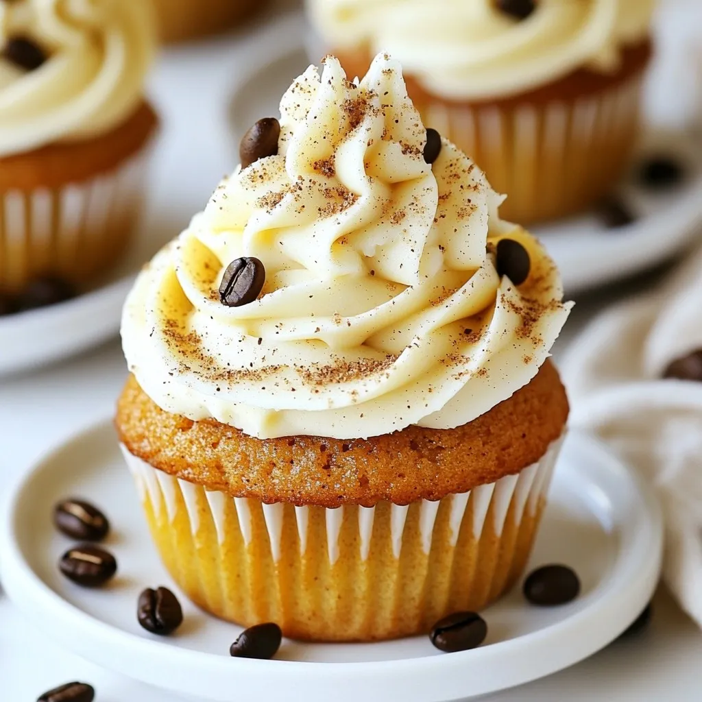 - 1 1/2 cups all-purpose flour - 1 teaspoon baking powder - 1/2 teaspoon baking soda - 1 teaspoon pumpkin pie spice - 1/4 teaspoon salt - 1/2 cup unsalted butter, softened to room temperature - 1 cup packed brown sugar - 2 large eggs, at room temperature - 1/2 cup pumpkin puree (canned or freshly made) - 1 teaspoon pure vanilla extract - 1/2 cup brewed coffee, cooled to room temperature - 1/2 cup whole milk For this recipe, use fresh pumpkin puree for the best taste. Canned puree works well, too, but fresh brings a vibrant flavor. Look for high-quality butter and sugar, as they enhance the cupcake's richness. If you need a dairy-free option, swap the butter for coconut oil and use almond milk in place of whole milk. These changes keep the pumpkin spice latte flavor while making it suitable for more diets. {{ingredient_image_2}} First, preheat your oven to 350°F (175°C). This helps the cupcakes bake evenly. While the oven heats, grab a cupcake tin and line it with paper cupcake liners. This will keep your treats from sticking. Make sure each liner fits snugly in its spot. In a medium bowl, whisk together the dry ingredients. You will need 1 ½ cups of all-purpose flour, 1 teaspoon of baking powder, ½ teaspoon of baking soda, 1 teaspoon of pumpkin pie spice, and ¼ teaspoon of salt. Mix these until they are well combined. Set this bowl aside for later. In a large bowl, place ½ cup of softened unsalted butter and 1 cup of packed brown sugar. Use a hand mixer or a stand mixer on medium speed. Beat this mixture for about 3 to 5 minutes. It should be light and fluffy. This step is key for a great cupcake texture. Next, add 2 large eggs, one at a time. Mix well after each egg until the batter is smooth. Now, add ½ cup of pumpkin puree and 1 teaspoon of pure vanilla extract to the butter-sugar mixture. Stir this well until everything is mixed together smoothly. In another bowl, combine ½ cup of cooled brewed coffee and ½ cup of whole milk. Gradually add the dry ingredients into the butter mixture. Alternate this with the coffee-milk mixture, starting and ending with the flour. Mix on low speed until just combined. Do not overmix; it is okay if some lumps remain. Carefully fill each cupcake liner with batter until they are about two-thirds full. This allows room for the cupcakes to rise nicely. Place the cupcake tin into the preheated oven. Bake for 18 to 20 minutes. To check for doneness, insert a toothpick into the center of a cupcake. If it comes out clean, your cupcakes are done. After baking, let them cool in the tin for about 5 minutes. Then, transfer them to a wire rack to cool completely. - Overmixing vs. under-mixing: Mixing the batter just right is key. Overmixing makes cupcakes dense. You want a light and fluffy texture. Mix until just combined. Some lumps are okay. Under-mixing may leave dry spots. Aim for a smooth batter without overdoing it. - Importance of room temperature ingredients: Using room temperature ingredients matters. Cold butter or eggs can make mixing hard. They won't blend well and can affect the rise. Let eggs and butter sit out for about 30 minutes before you start. This small step can make a big difference. - Recommendations for frosting options: I love using whipped cream for a light touch. It complements the rich flavors of the cupcakes. Cream cheese frosting adds a tangy sweetness. Choose what fits your taste. Both options look great and taste even better! - Tips for decorating with spices and garnishes: Get creative with toppings! A sprinkle of pumpkin pie spice adds warmth. Mini coffee beans give an elegant touch. You can also use chocolate shavings or nuts. Make each cupcake look special and inviting. - Ideas for adding extra spices or flavors: To amp up the flavor, try adding nutmeg or cinnamon. A dash of vanilla extract also boosts the taste. These spices work well with pumpkin. You can even mix in chocolate chips for a sweet surprise! - Suggestions for pairing the cupcakes with beverages: Pair these cupcakes with a warm drink. A latte or hot chocolate matches perfectly. You can also try them with spiced cider. The right drink can enhance the cupcake experience. Enjoy exploring different flavors! Pro Tips Use Fresh Pumpkin Puree: If you have the time, make your own pumpkin puree from fresh pumpkins. It adds a wonderful flavor and moisture that canned versions may lack. Cool the Coffee: Make sure your brewed coffee is completely cooled before adding it to the batter. Hot coffee can negatively affect the texture of your cupcakes. Don’t Overmix: When combining the dry and wet ingredients, mix just until everything is incorporated. Overmixing can lead to dense cupcakes. Experiment with Frosting: While cream cheese frosting is a classic choice, consider using flavored buttercream or even a spiced whipped cream for a unique twist on your cupcakes. {{image_4}} To make vegan pumpkin spice latte cupcakes, swap a few ingredients. Use flax eggs instead of regular eggs. Mix 1 tablespoon of ground flaxseed with 3 tablespoons of water. Let it sit for a few minutes to thicken. Replace the butter with coconut oil or vegan butter. Use plant-based milk in place of whole milk. For the coffee, any brewed coffee works well. If you're gluten-free, choose the right flour. Use a 1:1 gluten-free flour blend. These blends often contain rice flour and tapioca starch. They mimic the texture of regular flour well. You can also use almond flour for a nutty flavor. Just remember to adjust the amount. Almond flour is denser than all-purpose flour. You can change the flavors to suit your taste. For frosting, try a chocolate ganache or maple cream. Both pair well with pumpkin spice. Add mix-ins too! Chopped nuts or chocolate chips add a fun crunch. If you prefer sweeter cupcakes, add a bit more brown sugar. For less sweetness, cut back on the sugar or use a sugar substitute. Experiment to find your favorite flavor! To keep your pumpkin spice latte cupcakes fresh, store them in an airtight container. This helps prevent them from drying out. Place a piece of wax paper between layers if stacking them. Keep the container at room temperature for up to three days. If you want them to last longer, refrigerate them. Just remember that the fridge can change their texture a bit. You can freeze these cupcakes for longer storage. First, let them cool completely. Wrap each cupcake tightly in plastic wrap. Then, place them in a freezer-safe bag or container. They can last for up to three months in the freezer. To thaw, take the cupcakes out and leave them at room temperature for about an hour. If you want the best taste, frost them after thawing. This keeps the frosting fresh and smooth. Enjoy your fall treat any time of the year! Yes, you can use fresh pumpkin. Fresh pumpkin gives a bright flavor. It also adds texture. To use fresh pumpkin, roast it first. Remove the skin and seeds, then puree it. Canned pumpkin is easier and saves time. It is smooth and ready to use. Both options work well in these cupcakes. These cupcakes last about three days at room temperature. Make sure to store them in an airtight container. If you keep them in the fridge, they can last up to a week. Just remember to let them warm up a bit before you eat them. This way, they taste fresh and soft. Yes, you can make the batter ahead of time. Mix it and store it in the fridge for up to 24 hours. Just cover it tightly to keep it fresh. When you are ready to bake, stir the batter a bit. This helps it mix well again before you pour it into the cupcake liners. These cupcakes are great for many occasions! They fit perfectly at fall parties and Thanksgiving. You can serve them at Halloween get-togethers, too. They also work well for coffee dates or cozy family gatherings. Their warm spices make every moment feel special. You’ve learned how to make delicious pumpkin spice latte cupcakes. We covered the key ingredients, the step-by-step baking process, and tips to avoid common mistakes. You also discovered variations for vegan and gluten-free options. Remember, fresh ingredients matter, and following instructions ensures success. With these cupcakes, you can celebrate any occasion with fun and flavor. Enjoy baking, and share your tasty results!